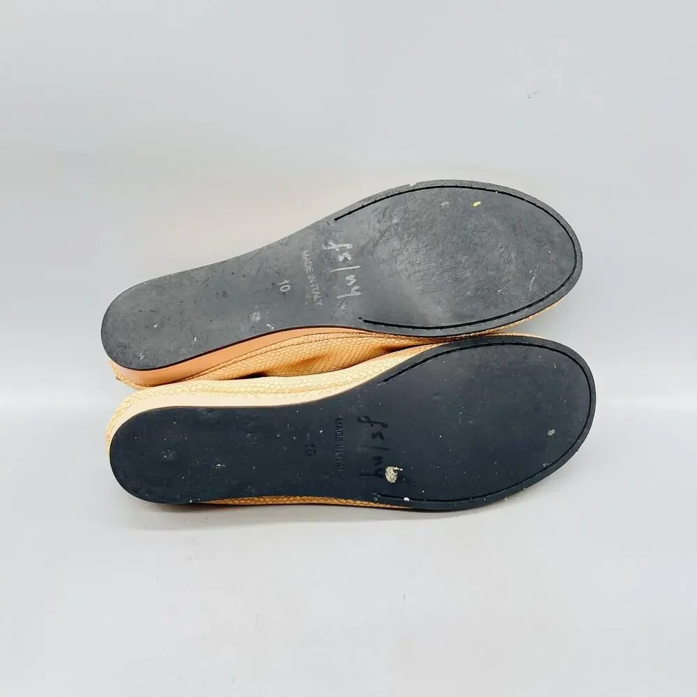 FS/NY Shoes Women 10 Beige Leather Animal Print Ballet Flats Slip On French Sole